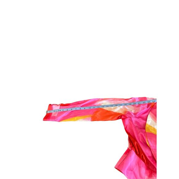 Hutch Nyla Blouse Pink Watercolor Satin Long Sleeve Tie Front V-Neck‎ Size XS - Picture 12 of 13